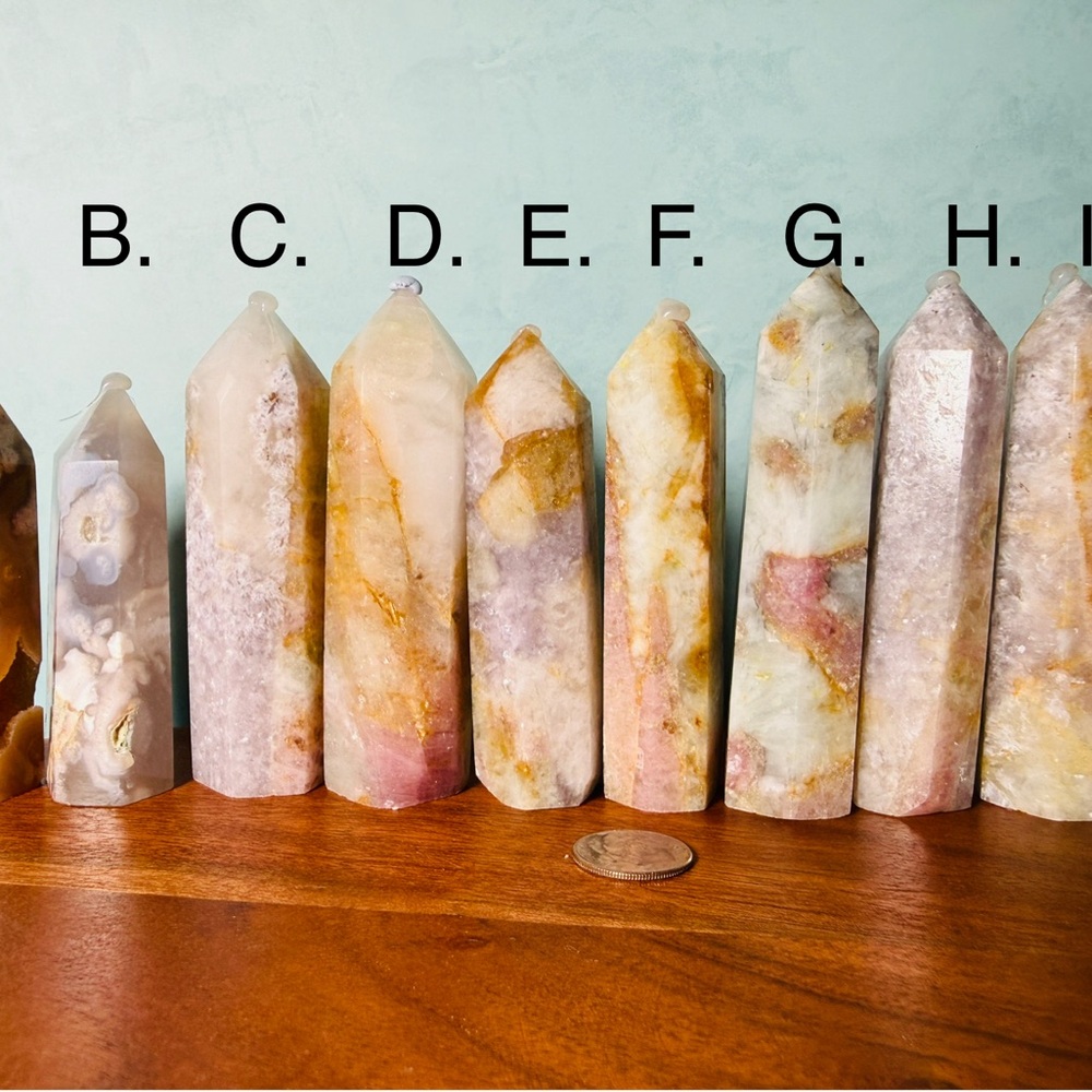Flower Agate 6side Obelisk Generator Tower Crystal Growth Joy Healing Chakra